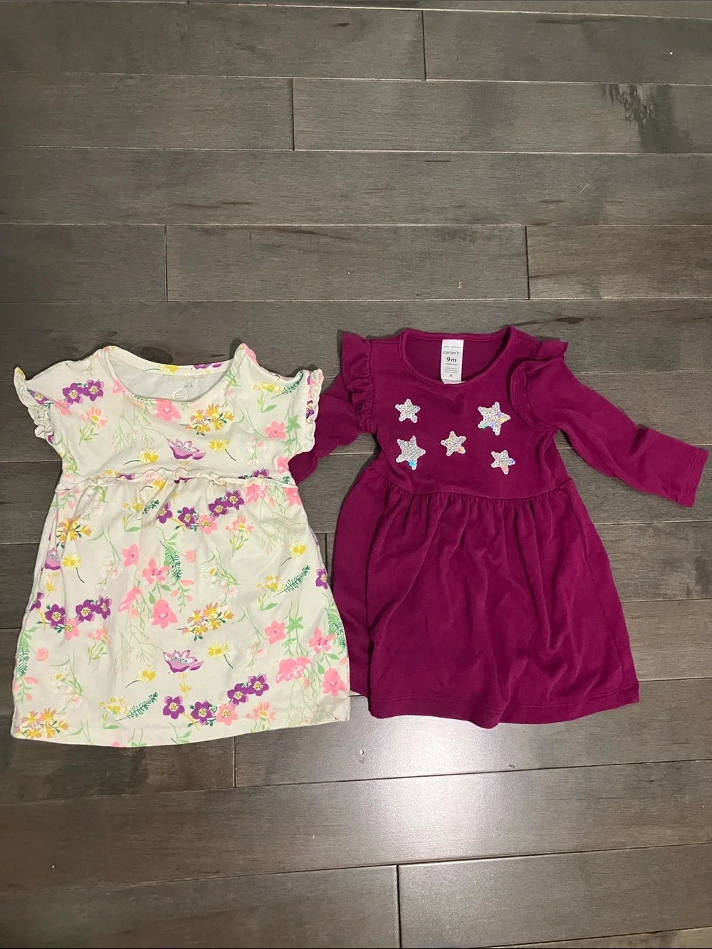Baby Girl Dress Bundle 1-Carter’s  purple 9 mo 1- Wonder Nation floral 12 mo